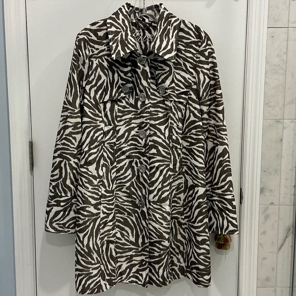 Guess Gray Zebra Print Trench Rain Coat Jacket Large - no belt - Picture 1 of 15